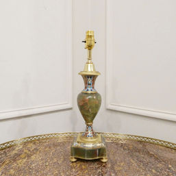 pair of French onyx and champleve antique table lamps