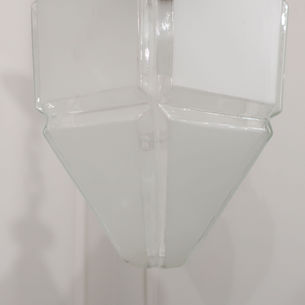 An Art Deco antique pendant light with hexagonal shaped frosted glass body and bronzed gallery, hanging on an adjustable chain with ceiling rose.