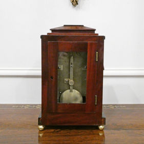 Regency antique mahogany library mantel clock with brass inlay and single fusee timepiece movement by Hampson & Thelwell of Manchester