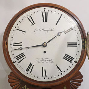 An antique Victorian mahogany drop dial wall clock with single fusee timepiece movement by Joseph Mansfield of Shaftesbury