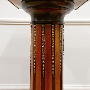 a pair of Victorian satinwood antique pedestals with square white carrara marble tops and fluted turned columns and gilt bronze mounts