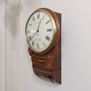 An antique Victorian mahogany drop dial wall clock with single fusee timepiece movement by Joseph Mansfield of Shaftesbury