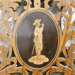an early 20th century Italian antique fretted walnut fold out dressing table mirror with oval mirrors and marquetry design