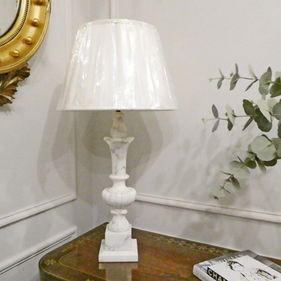 an Italian carved alabaster antique table lamp