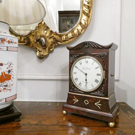 Georgian mahogany antique library clock with single fusee timepiece movement by James Bush of London