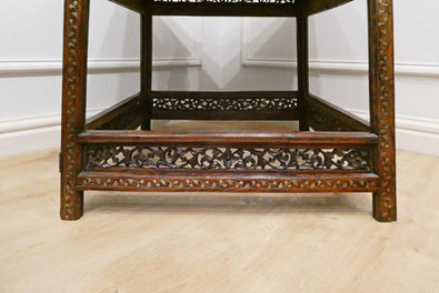A 19th century antique Hoshiarpur square table with brass inlay and carving