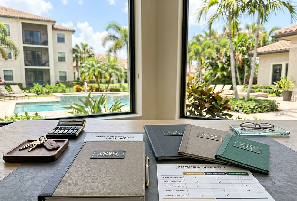 Primary residence and second-home folders with homestead exemption comparison sheet