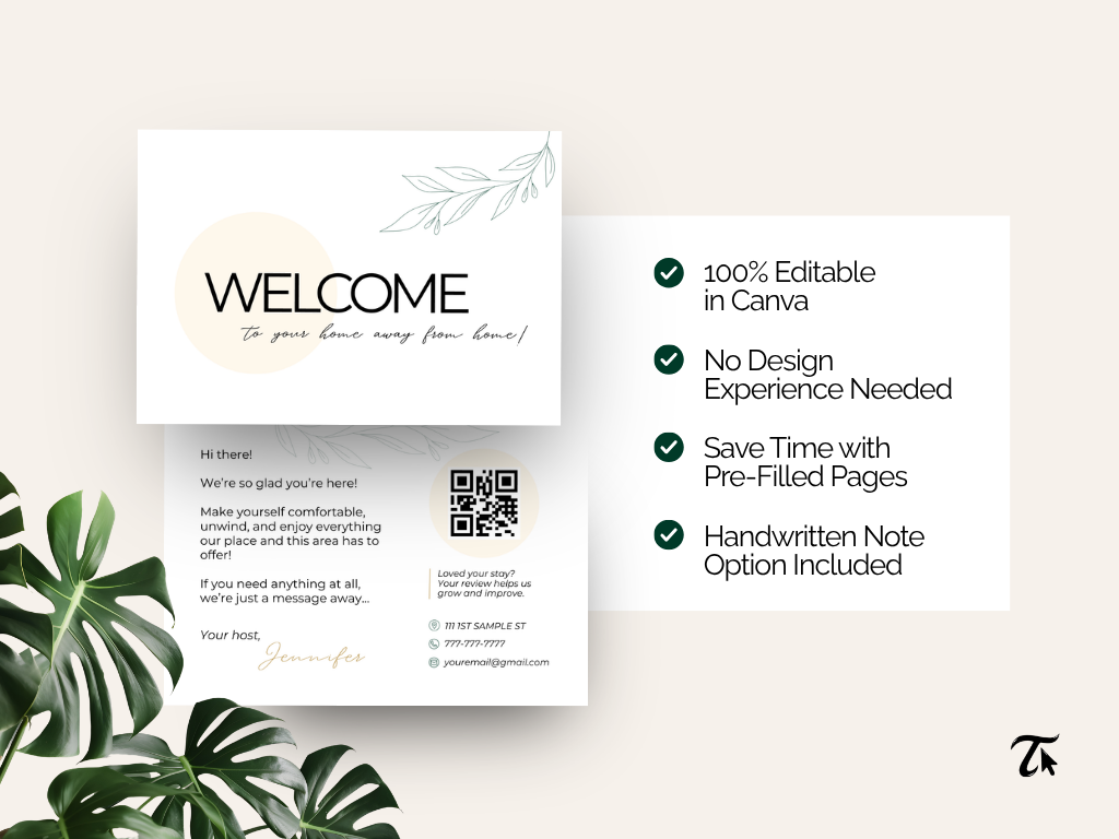 Modern Nature Airbnb Welcome Card