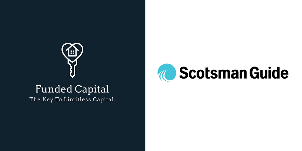 Logos of Funded Capital with a key symbol and "The Key to Limitless Capital" text in dark blue; and Scotsman Guide with a blue wave icon.