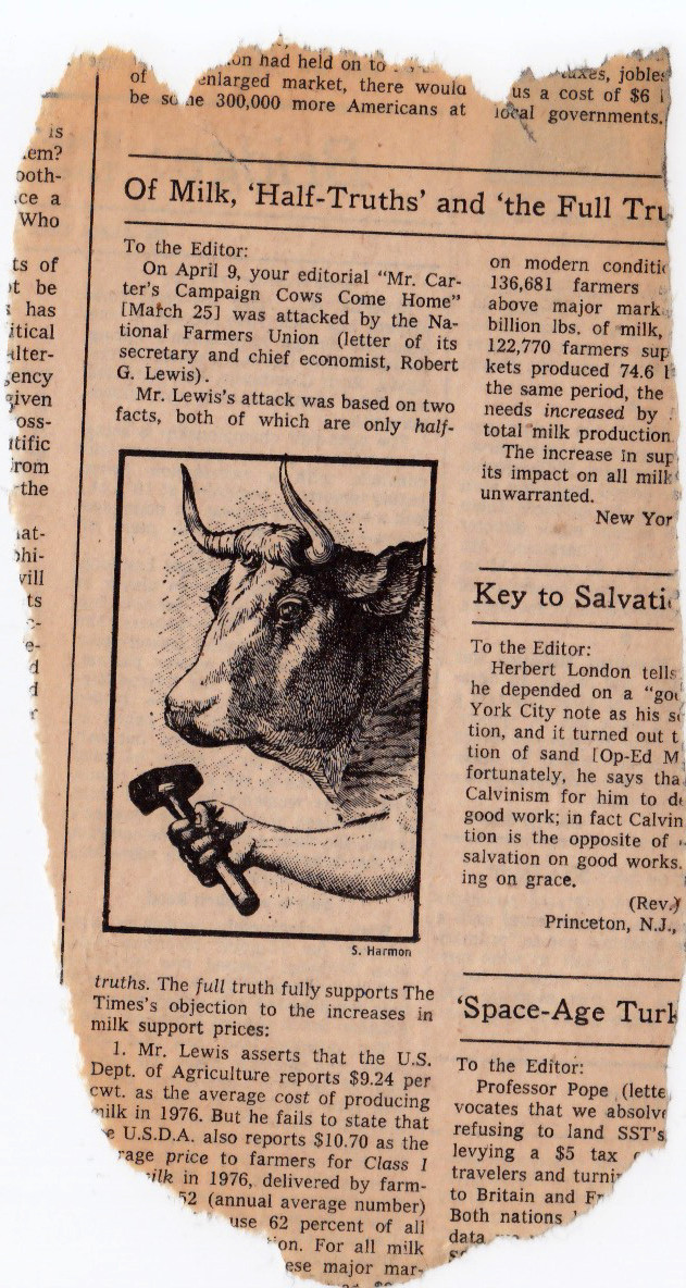 Printer’s proof on newsprint of an OpEd illustration using engraving and icon from a book of “sign-symbol” clip-art