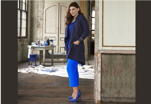 Artist and accessories designer Valeria McCulloch, who only wears International Klein Blue (IKB). As featured in a spread about IKB on Oprah.com