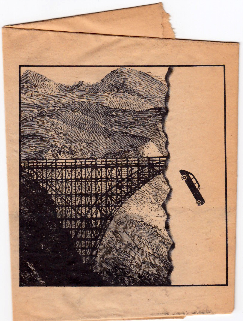 Printer’s proof on newsprint of an OpEd illustration using engraving and icon from a book of “sign-symbol” clip-art.