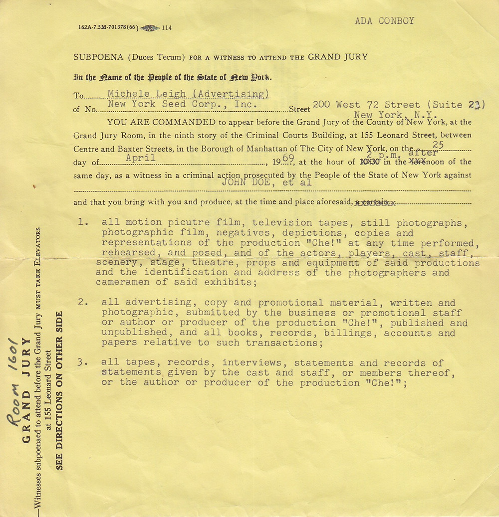 Witness subpoenaed to attend befor the Grand Jury