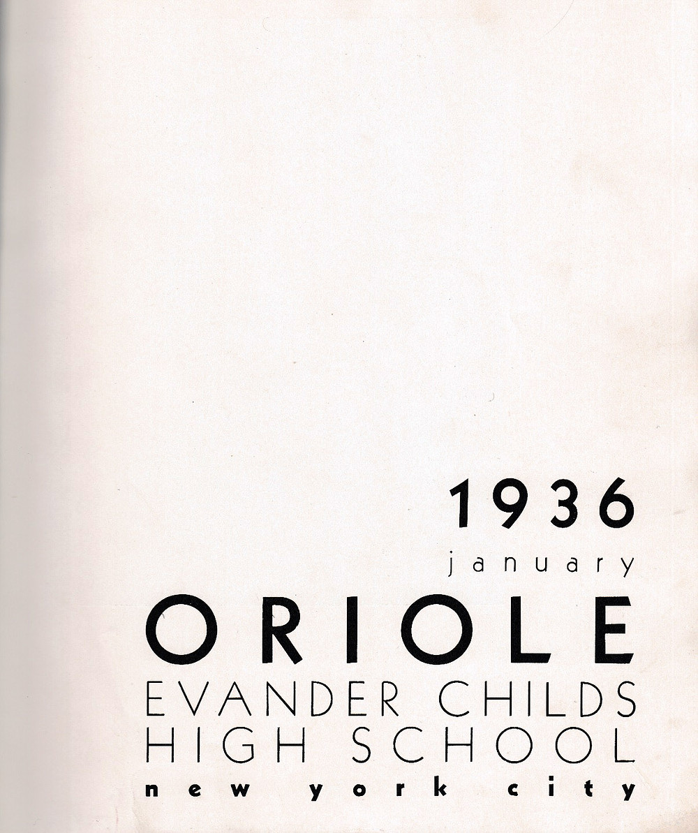 Evander Childs High School yearbook from 1936 displays vintage design.