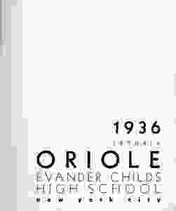 Evander Childs High School yearbook from 1936 displays vintage design.