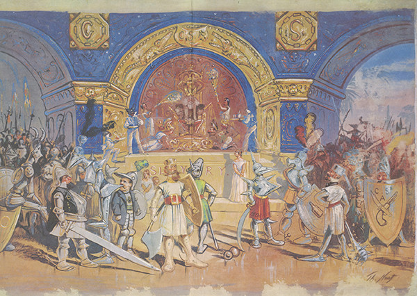 “King Cotton” is about the dependency of some European nations on the South for their cotton. The throne-room is filled with Confederates and the tall figure on the left, crowned with horns is sitting on a shield with an emblem representing the recently founded KKK.