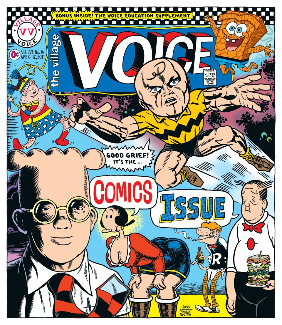 Ward Sutton’s mash-up Comics Issue cover for The Village Voice,