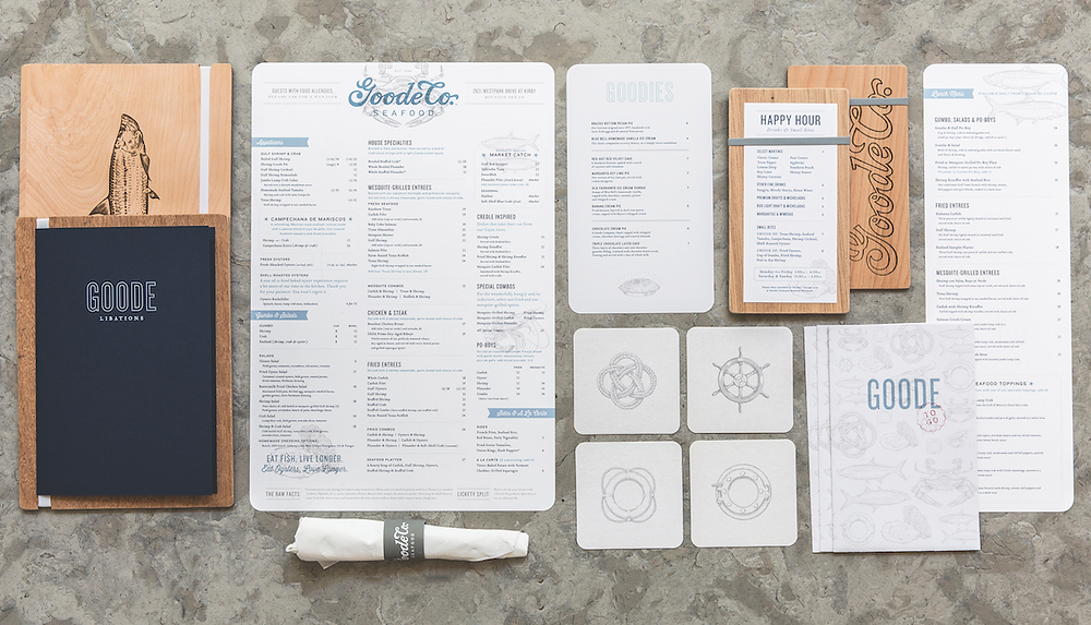 Goode Company Seafood // Principle, Houston; www.designbyprinciple.com: Allyson Lack (creative director/art director), Nadia Usmani, Rachel Rothberg (designers), Mike Guillory (illustrator), Erin O’Connor (writer); Goode Company Restaurants (client)