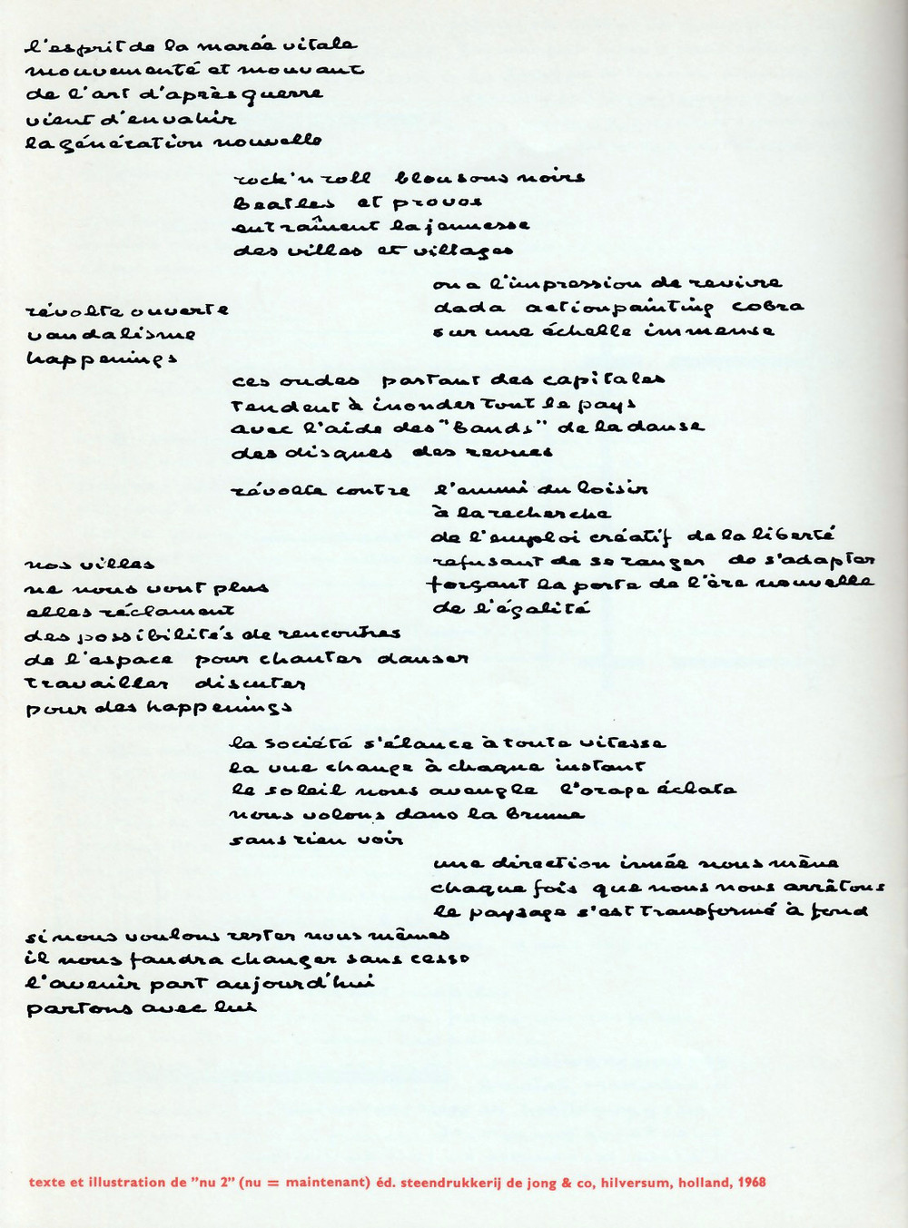 Texte et illustration de “NU 2,” 1968.