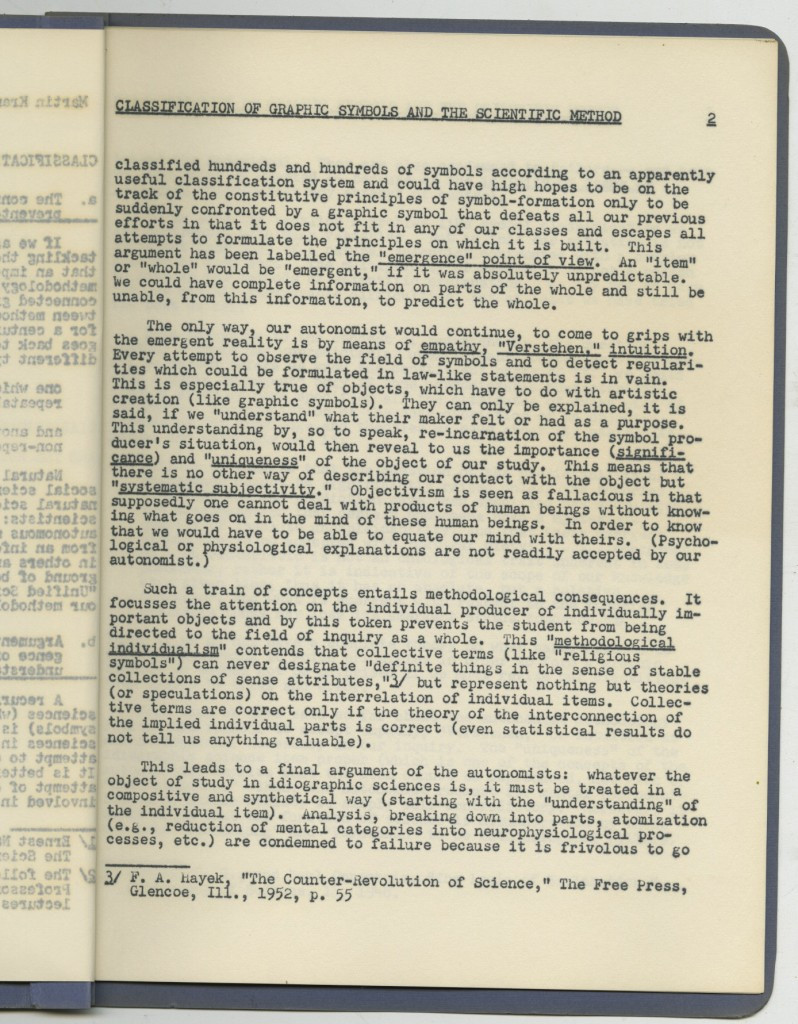 a document from the Modley collection written in 1959, “The Classification of Graphic Symbols and the Scientific Method.”