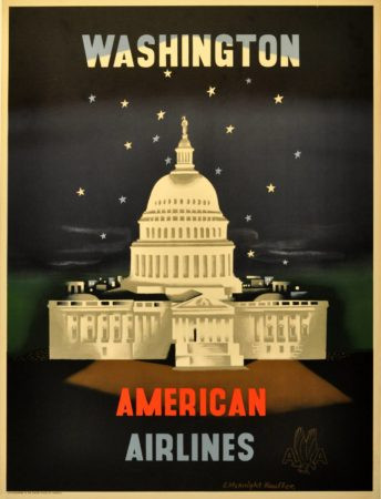A 1950s retro graphic design poster from the airline industry.