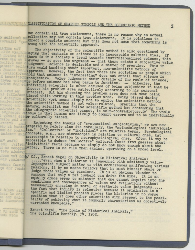 a document from the Modley collection written in 1959, “The Classification of Graphic Symbols and the Scientific Method.”