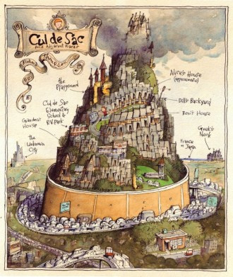 "Cul de Sac and Adjacent Places", done for the Schulz Museum's exhibit "The Language of Lines: Imaginary Places in the Comics."