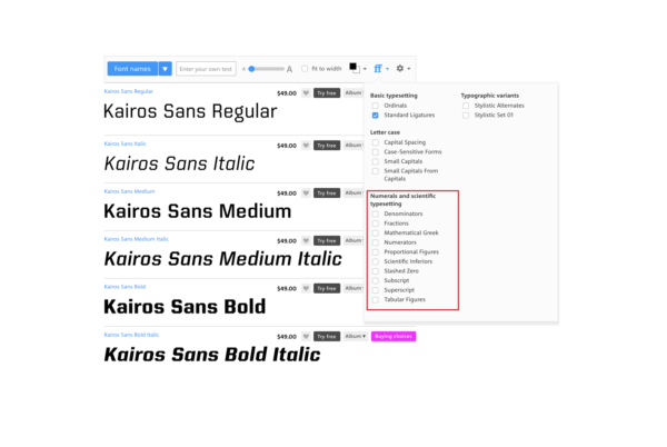 typography numbers monotype