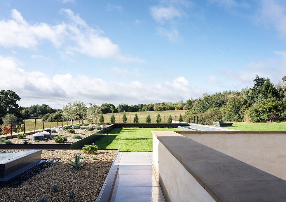 Formal garden terrace and countryside views at Spring Grove House