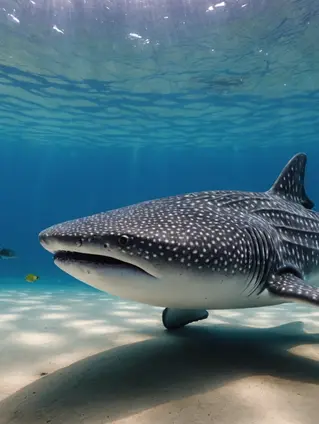 在海遊館水族館，從與鯨鯊展區齊平的視角觀賞鯨鯊。