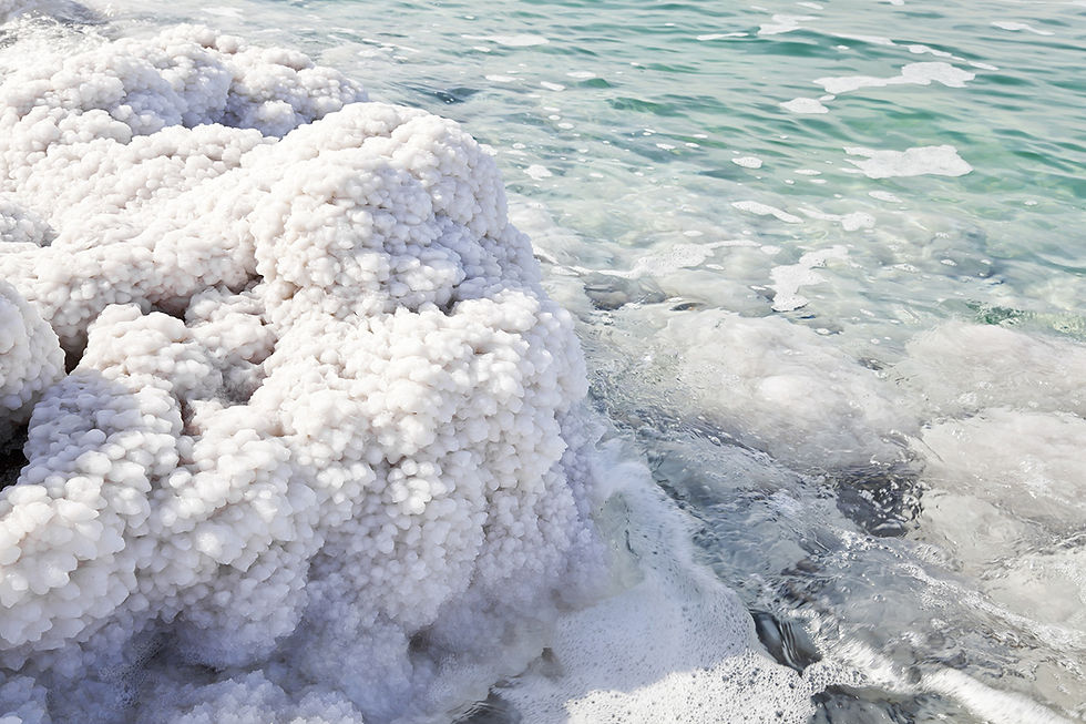Mineral-rich Dead Sea shoreline in Jordan, natural source of Carnallite for Pure Sea Garden