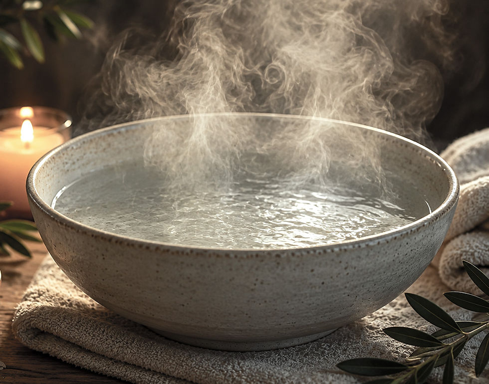 bowl with hot water ready for soaking feet