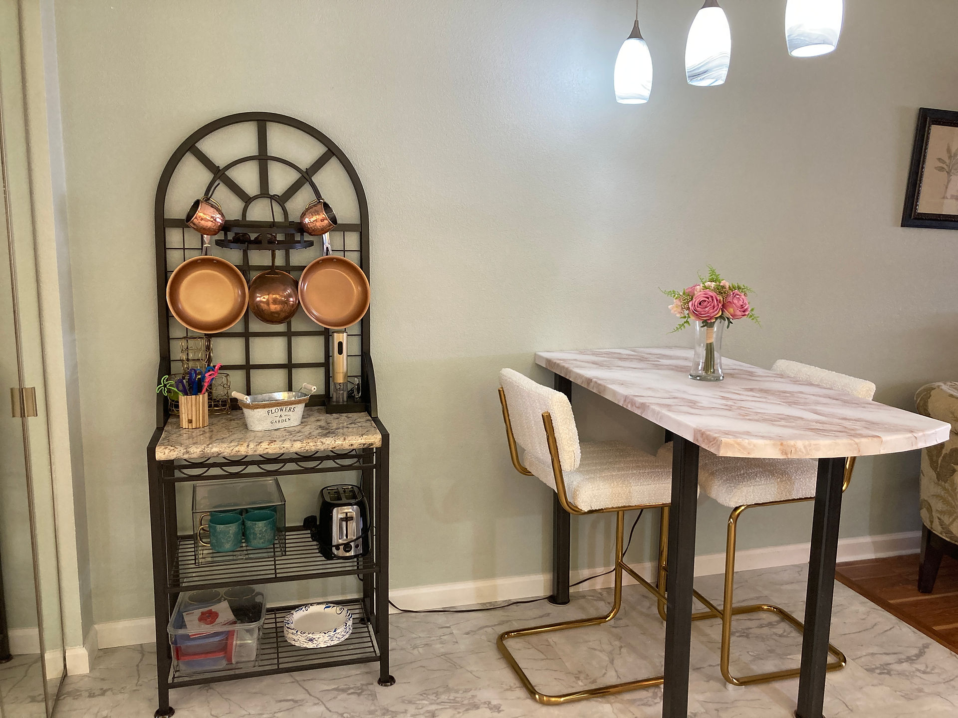 Bakers rack, dining area