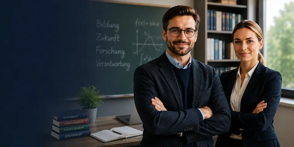 Professor in moderner Universitätsumgebung mit akademischer und professioneller Atmosphäre.