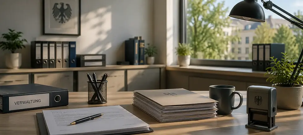 Modernes Verwaltungsbüro mit stilvoller Arbeitsumgebung und professioneller Atmosphäre für Beamte.