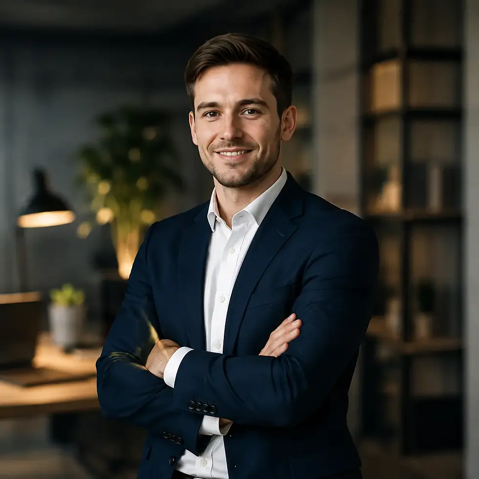 Professioneller Beamter im modernen Büro mit seriösem Auftreten und eleganter Businesskleidung. Beratung