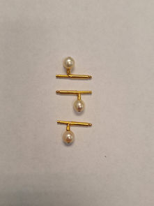 Item # 357, THREE  14KT Yellow Gold CUFF LINKS WITH THREE 7mm PEARLS    And A DIAMOND CHIP SET IN EACH: