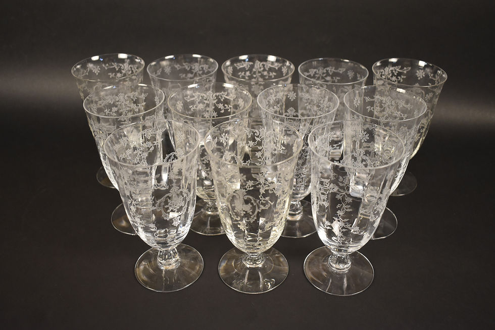 Item # 342, TWELVE CLEAR FOSTERIA "NAVARRE" 5 3/4" ETCHED CRYSTAL ICED TEA GOBLETS: