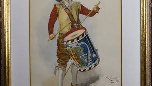 Item #191, FRAMED WATERCOLOR "DRUMMER"