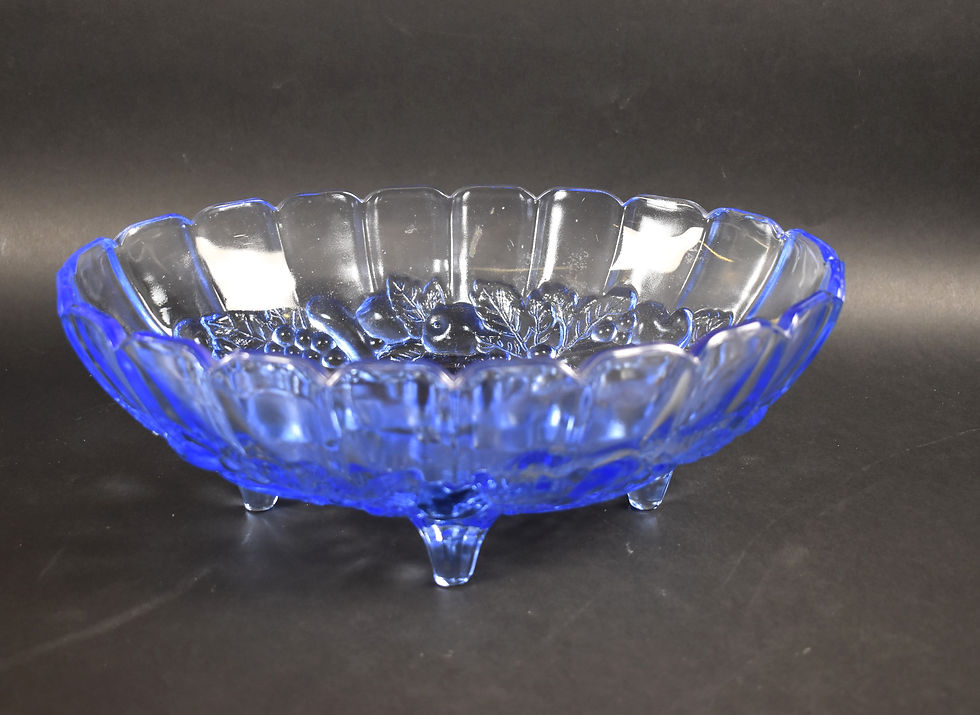 Item # 371, VINTAGE "INDIANA GLASS" FOOTED BLUE GLASS IRIDESCENT CENTER BOWL: