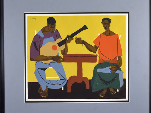 Item # 195, ROBERT GWATHMEY, COLORED LITHOGRAPH "Singing and Mending"