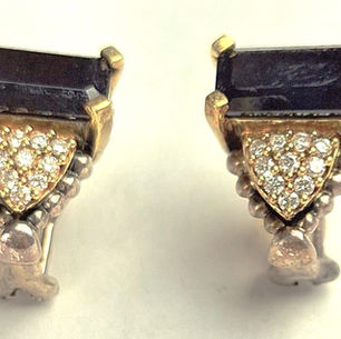 Item #122, 18KT. "CARTIER" YELLOW GOLD EARRINGS 925 SILVER & FACETED BLACK ONYX STONES
