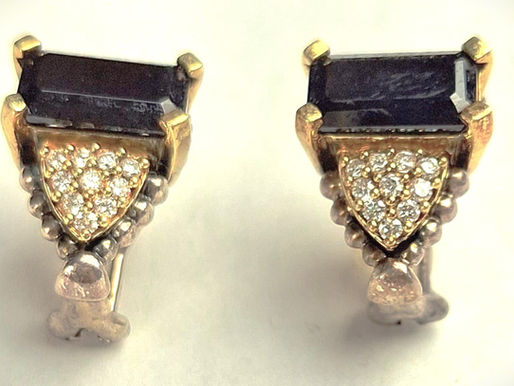 Item #122, 18KT. "CARTIER" YELLOW GOLD EARRINGS 925 SILVER & FACETED BLACK ONYX STONES