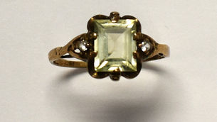 Item # 57, VINTAGE AQUAMARINE AND DIAMOND RING