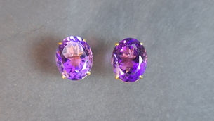 Item # 254, 14KT YELLOW GOLD AND AMETHYST SCREW POST EARRINGS: