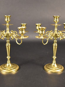 # 215, PAIR OF LARGE "BALDWIN" BRASS GEORGIAN FIVE LIGHT CANDELABRUM:
