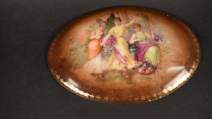 Item # 275, HAND PAINTED OVAL MINIATURE PORCELAIN GARDEN SCENE: