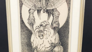 Item # 262, "SUREALIST"  ENGRAVING TITLED "INSECT MOM WITH BABIES ON EGG SACK: