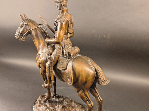 Item # 173, ANTIQUE BRONZE SCULPTURE OF BRITISH "HUSSAR ON HORSEBACK"