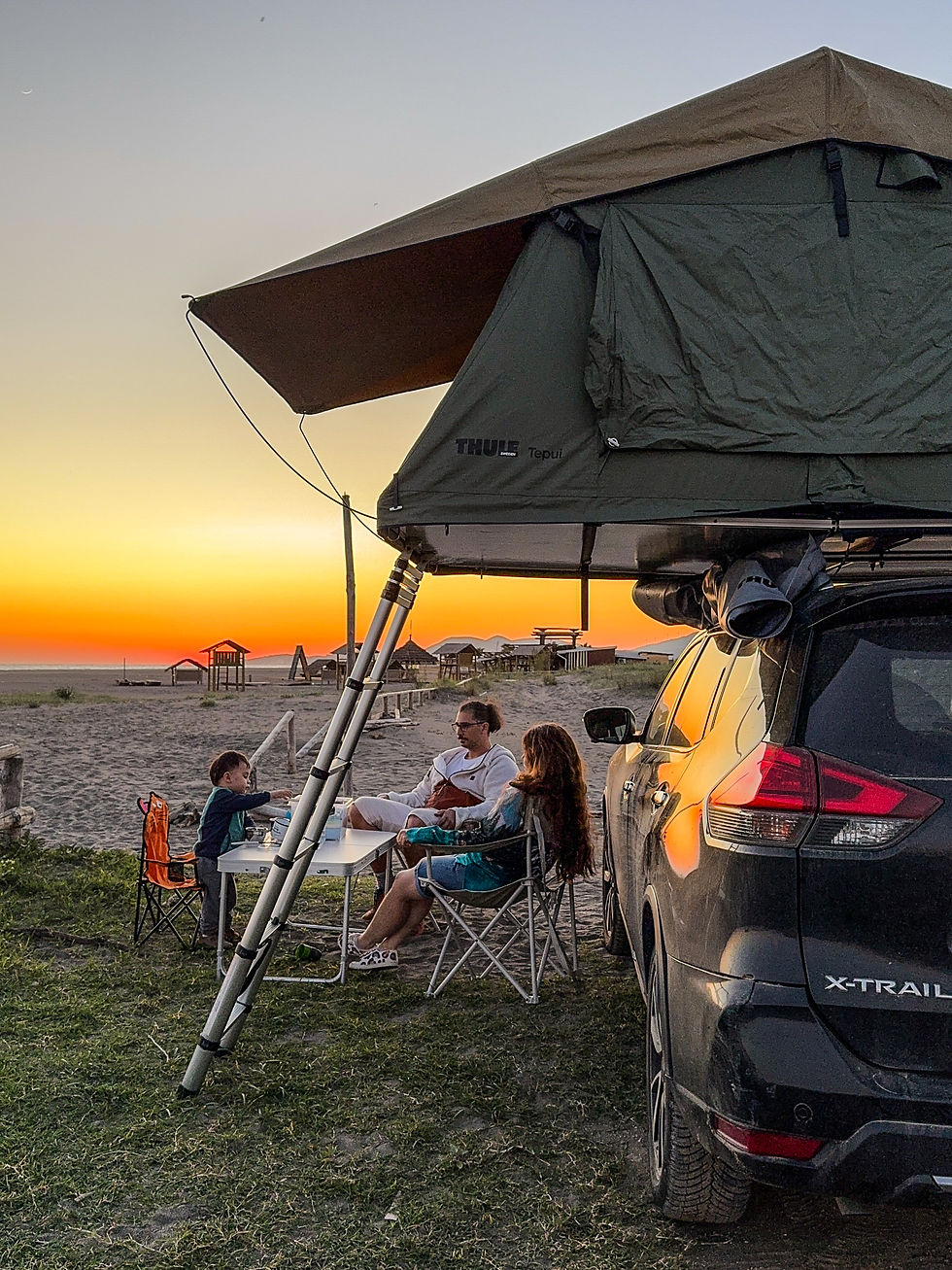Beach camping, roof tent, thule